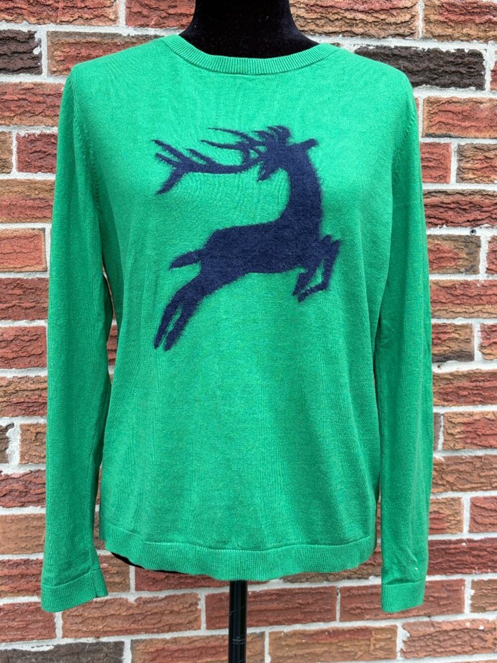 Talbots Cashmere Blend Reindeer Sweater – Emerald Green – L